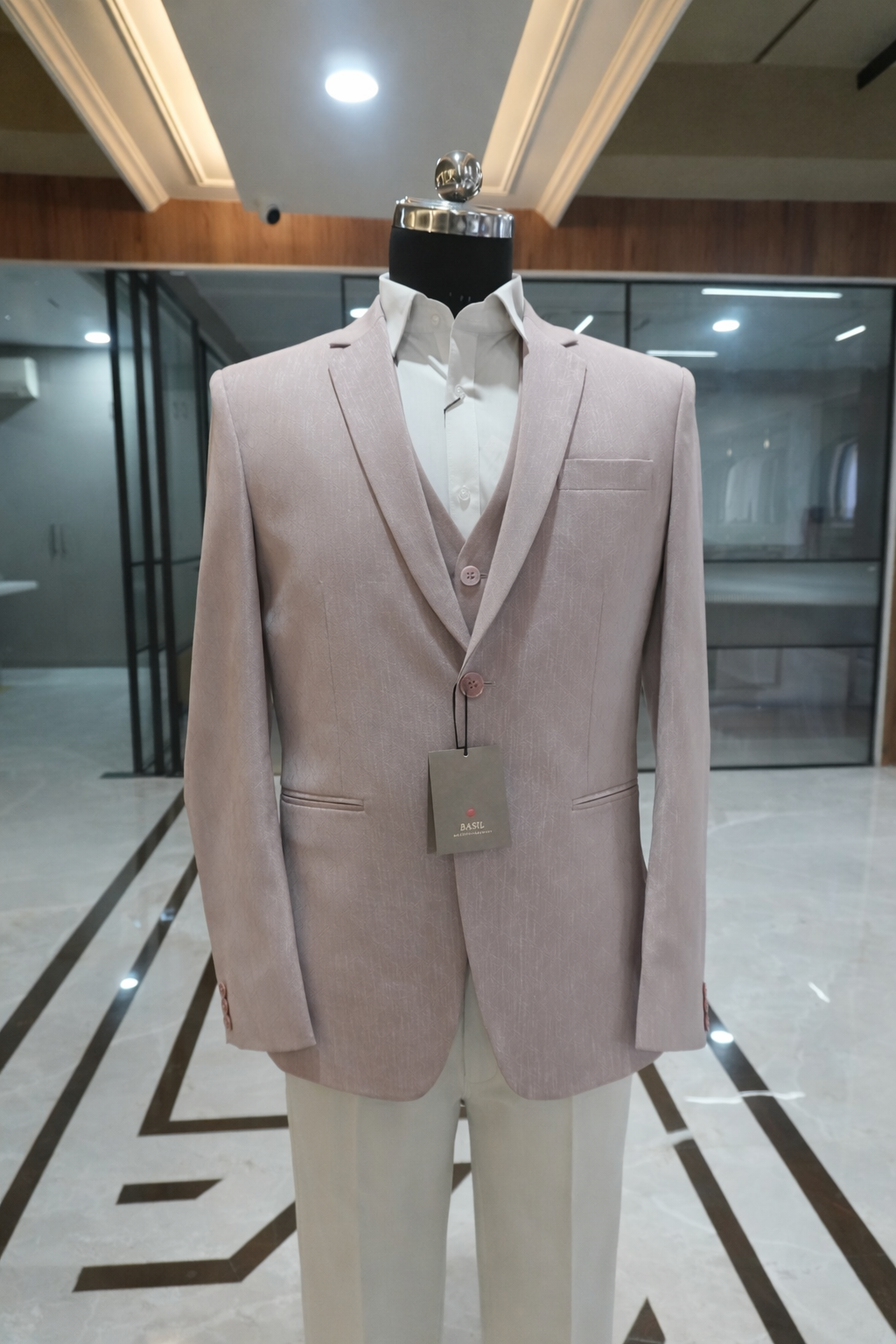 Basil Elegant Pastel Pink 3-Piece Men’s Suit – Premium Formal Wear